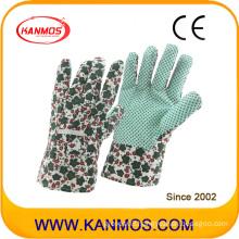 Printed-Flower Cotton Fabric PVC Dots Garden Industrial Safety Work Gloves (41003)